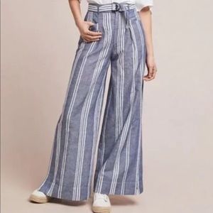 Anthropologie High-Waist Wide-Leg Palazzo Pants Striped Blue & White Size 4